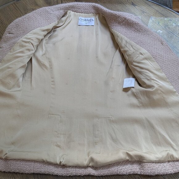 CHANEL Vintage Pale Pink Tweed Jacket Lucite CC Logo Buttons 1990s Women S M 4 6 - Picture 13 of 16